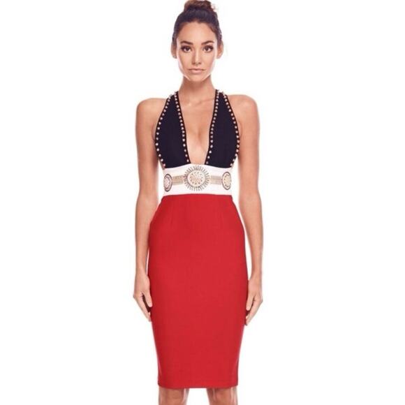 Valiant Paris Studded Embellished Bandage Dress Red/White/Black Small ~ NEW/NWT! - Picture 15 of 16